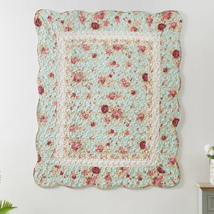Antique Rose Blue Quilted Throw