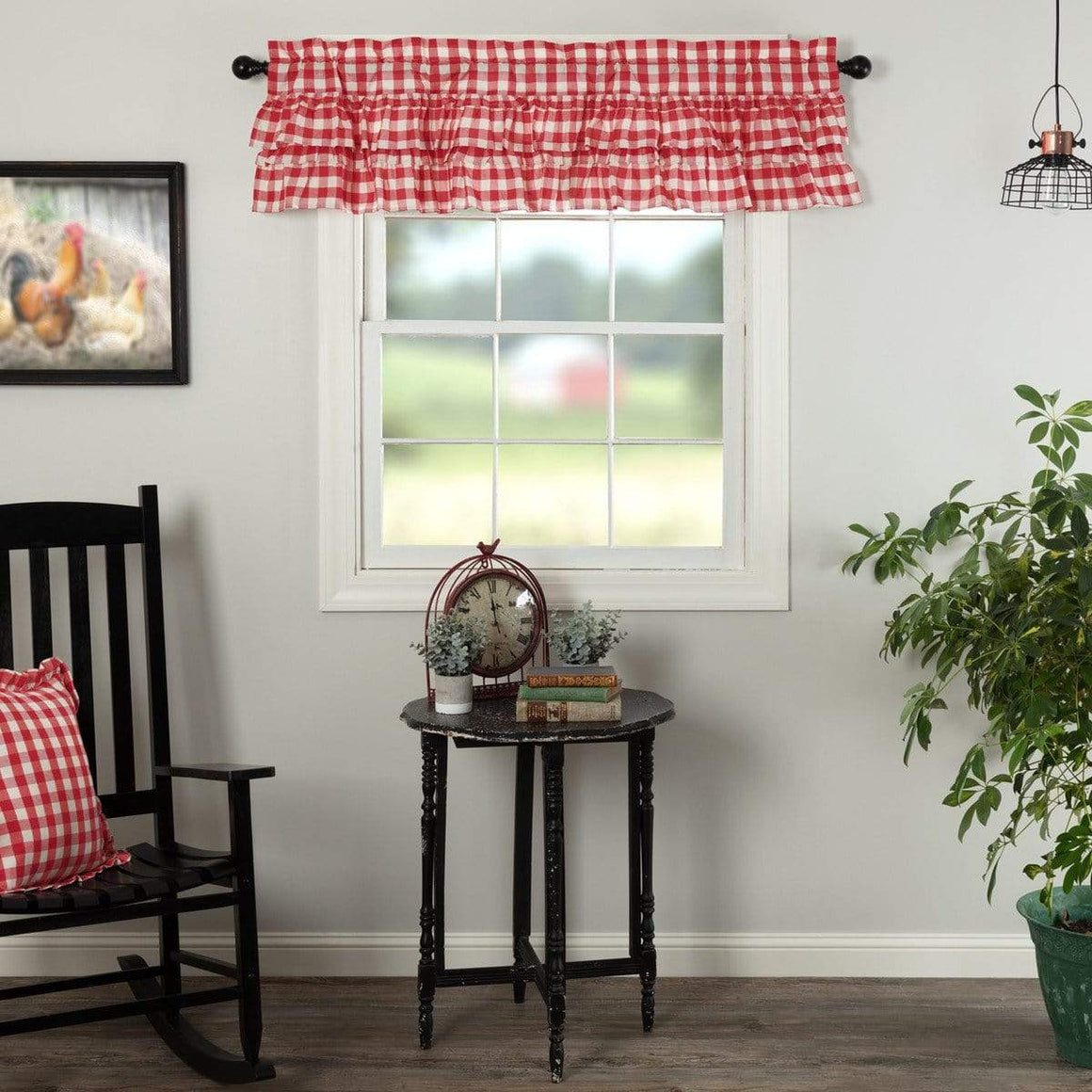 Annie Red Check Ruffled Valance