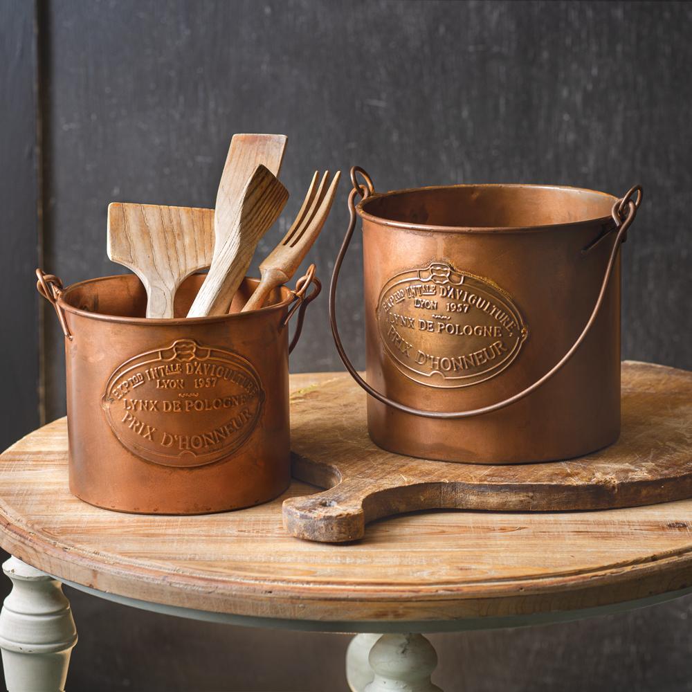 Set of Two Copper Buckets