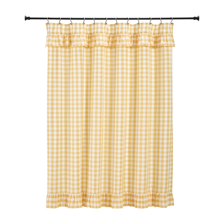 Annie Yellow Buffalo Check Ruffled Shower Curtain