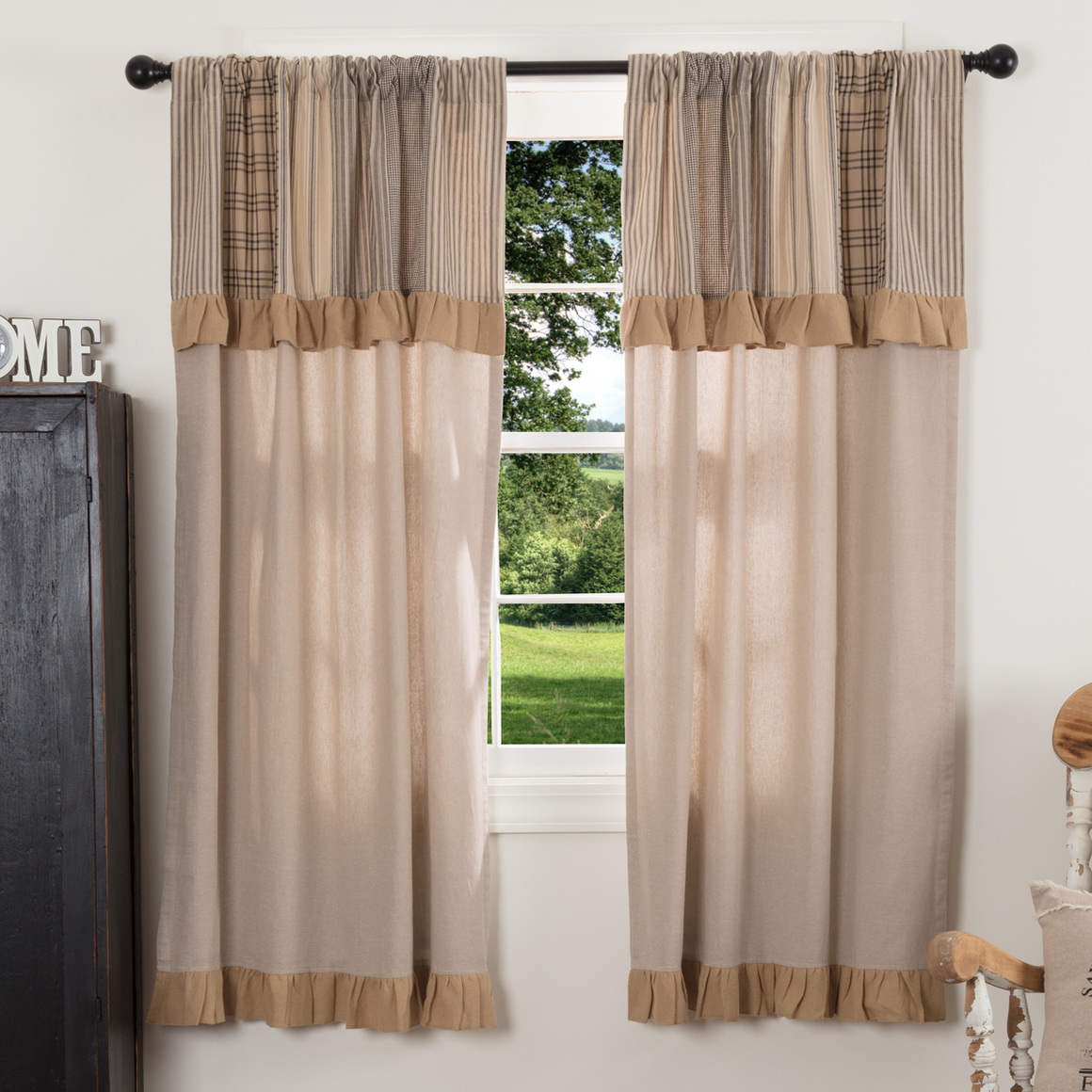 Sawyer Mill Charcoal 63" Panel Set With Attached Valance