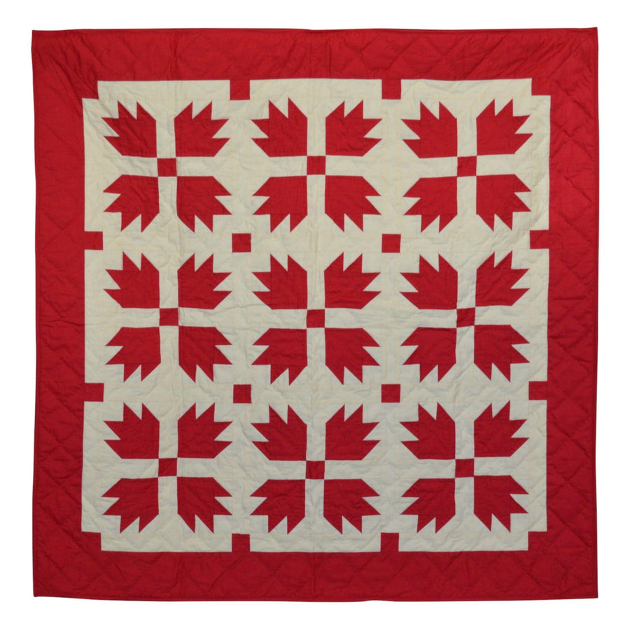 Red Bear's Paw Mini Quilt - Hand Quilted Table Topper / Wall Hanging