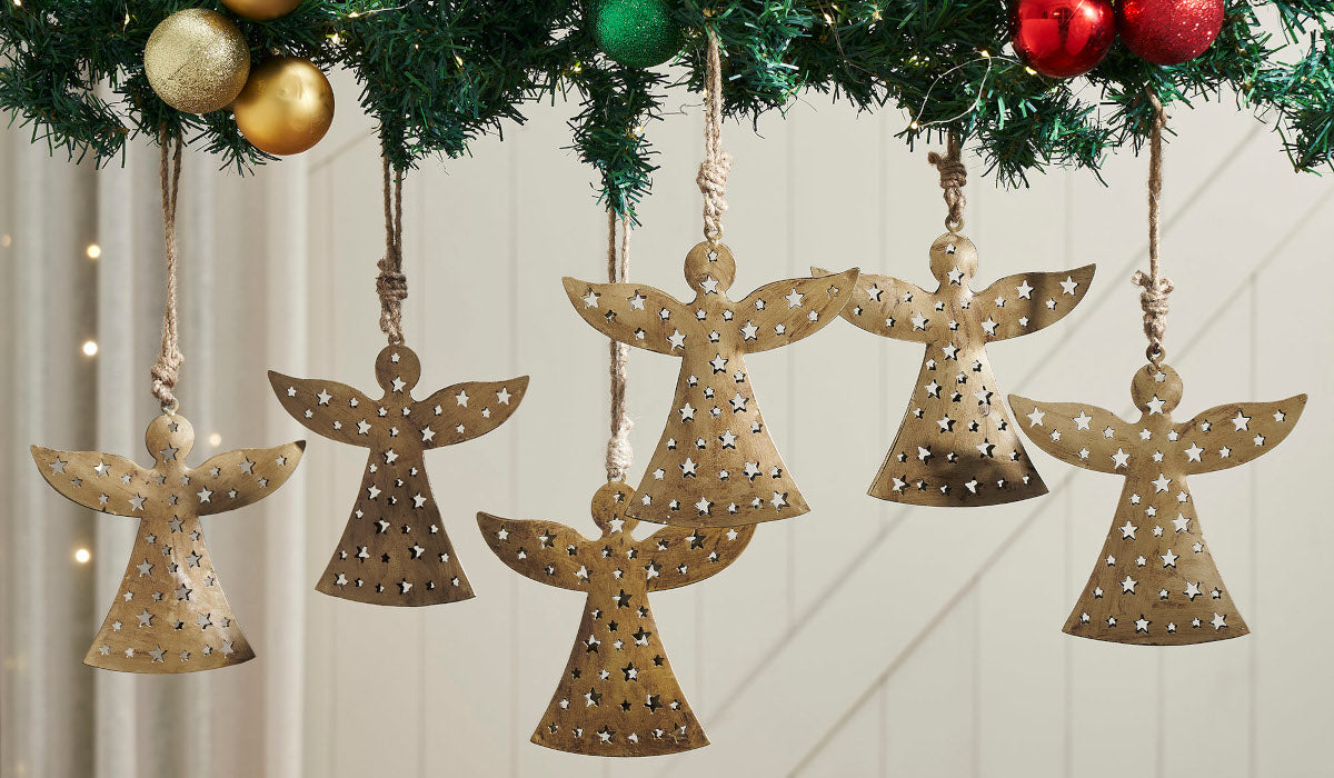 Antique Gold Metal Angel Ornament Set