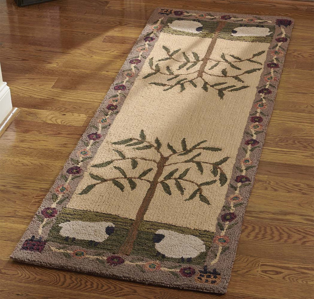 Willow and Sheep Hooked Runner Rug