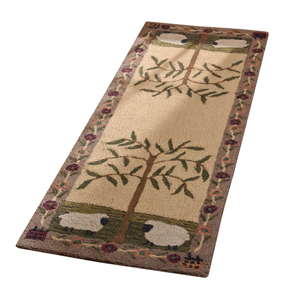 Willow and Sheep Hooked Runner Rug - Retro Barn Country Linens