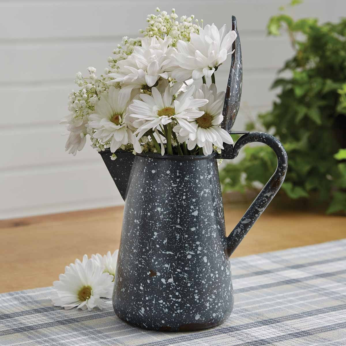 Enamelware Gray Pitcher with Lid