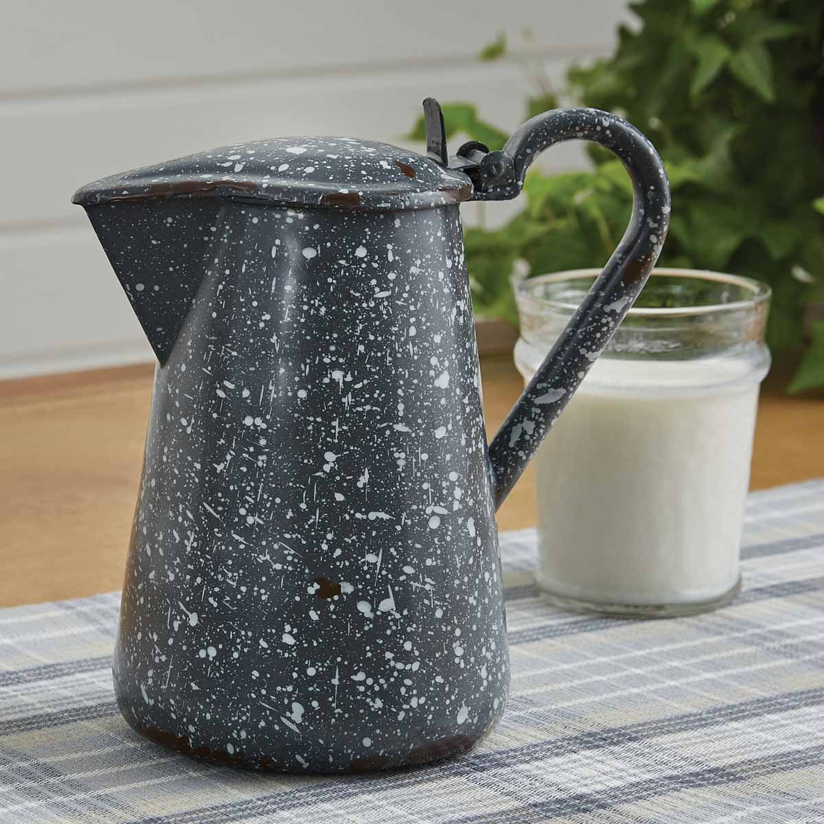 Enamelware Gray Pitcher with Lid