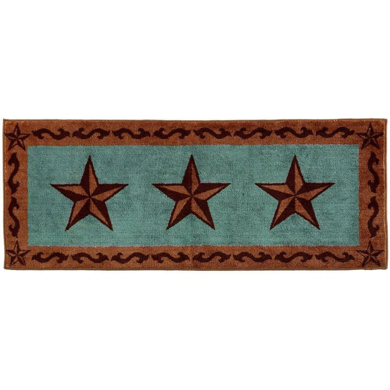 Turquoise Star Scroll Latex Backed Kitchen/ Bath Runner Rug