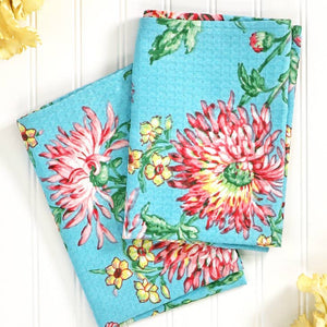 Chrissy Aqua Floral Dishtowel Set of 2