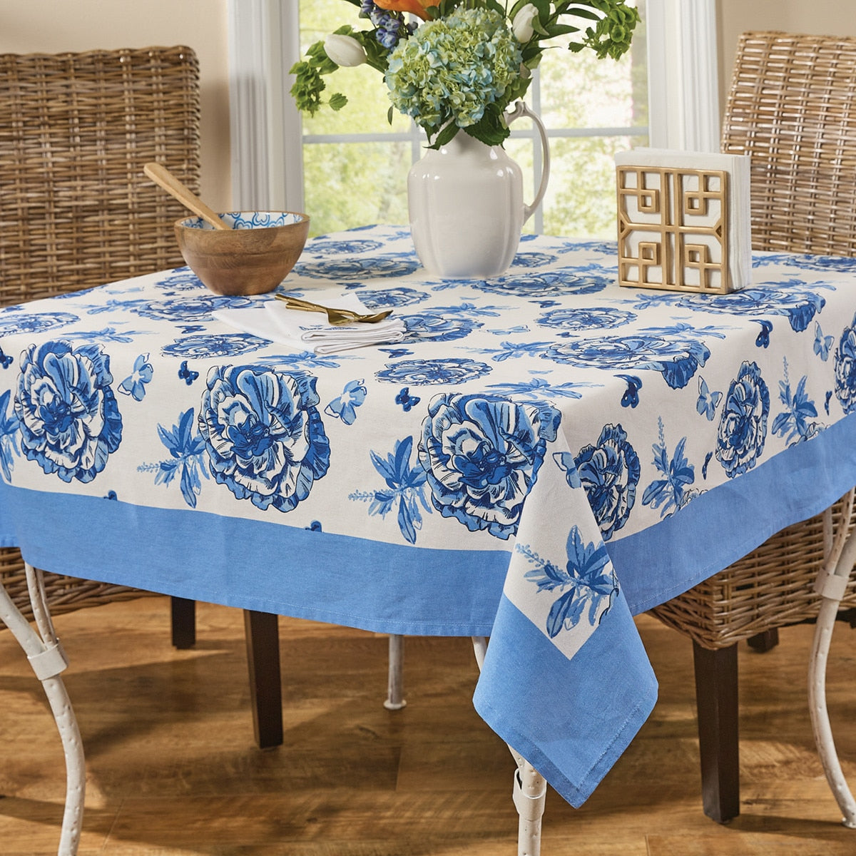 Blue Florals and Flitters Tablecloth