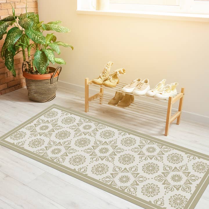 Sand Flower Vinyl Floor Cloth Mat 5 ft Runner