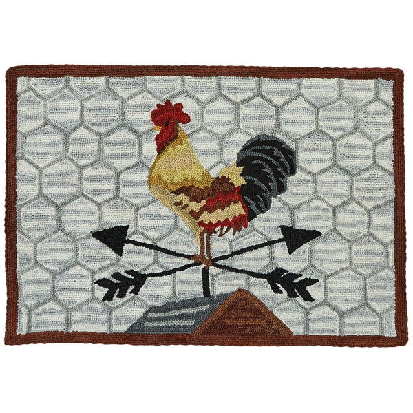 Break of Day Rooster Hooked Accent Rug - Retro Barn Country Linens