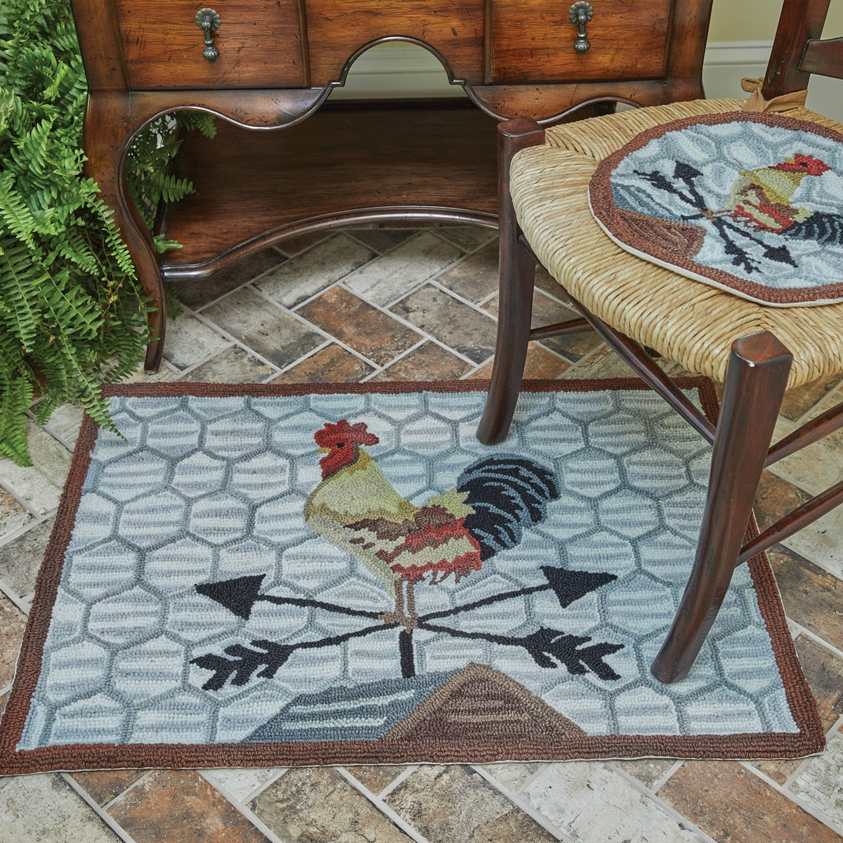 Break of Day Rooster Hooked Accent Rug
