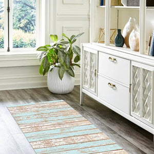 Vintage Blue Faux Wood Vinyl Floor Mat