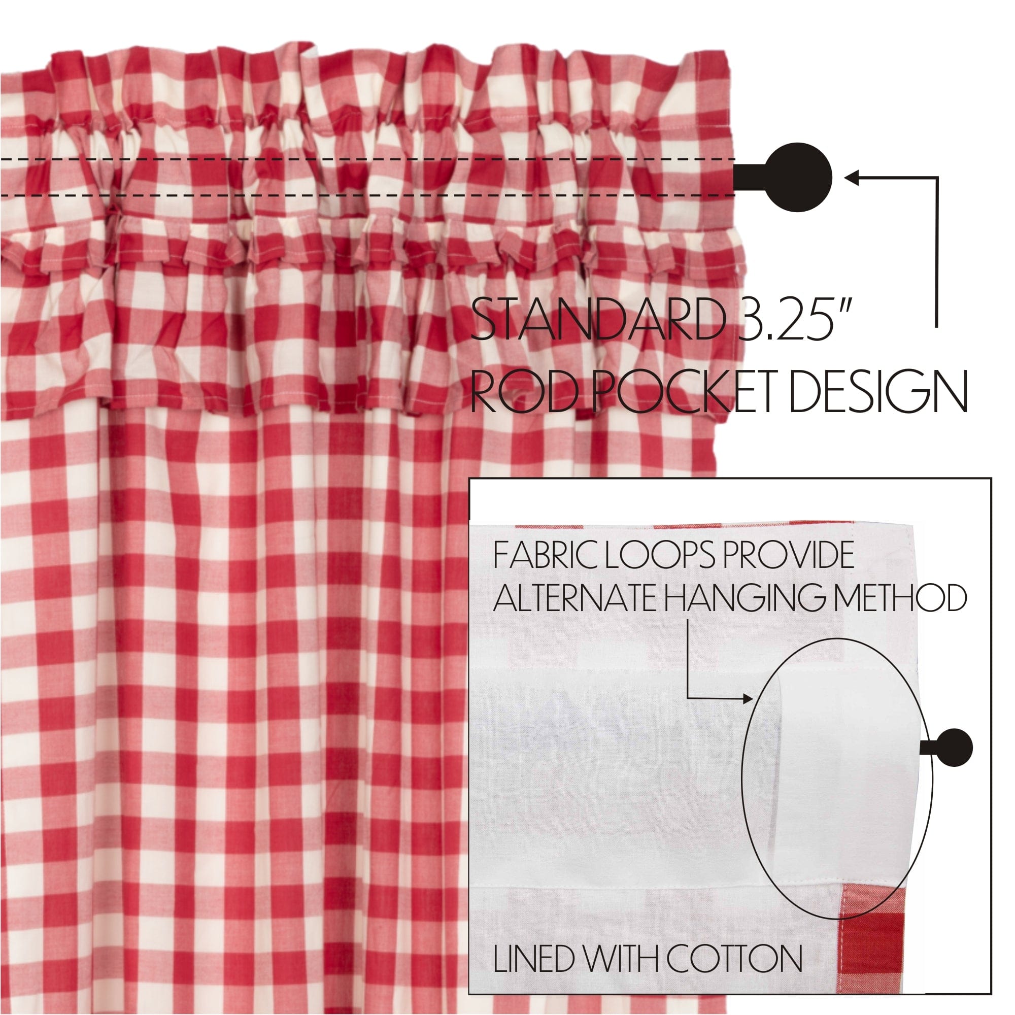 Annie Buffalo Check Ruffled 84" Panel Set - Red