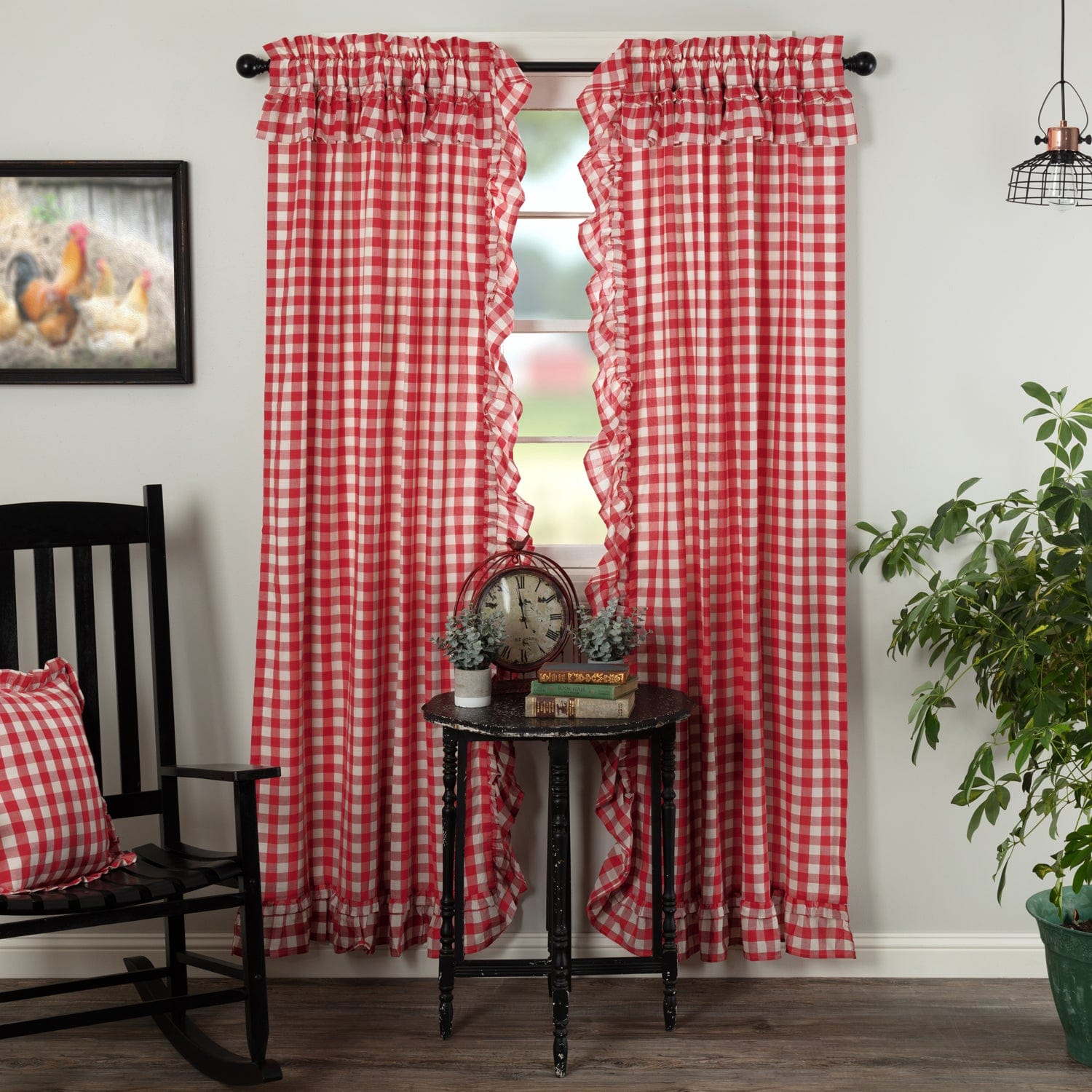 Annie Buffalo Check Ruffled 84" Panel Set - Red