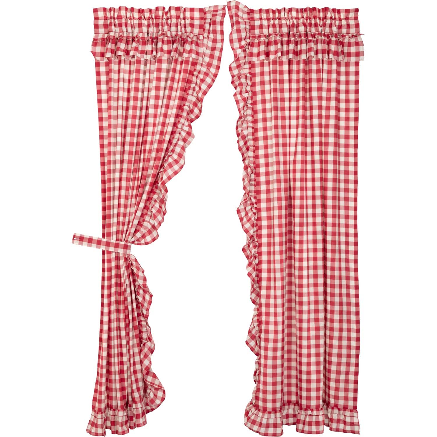 Annie Buffalo Check Ruffled 84" Panel Set - Red