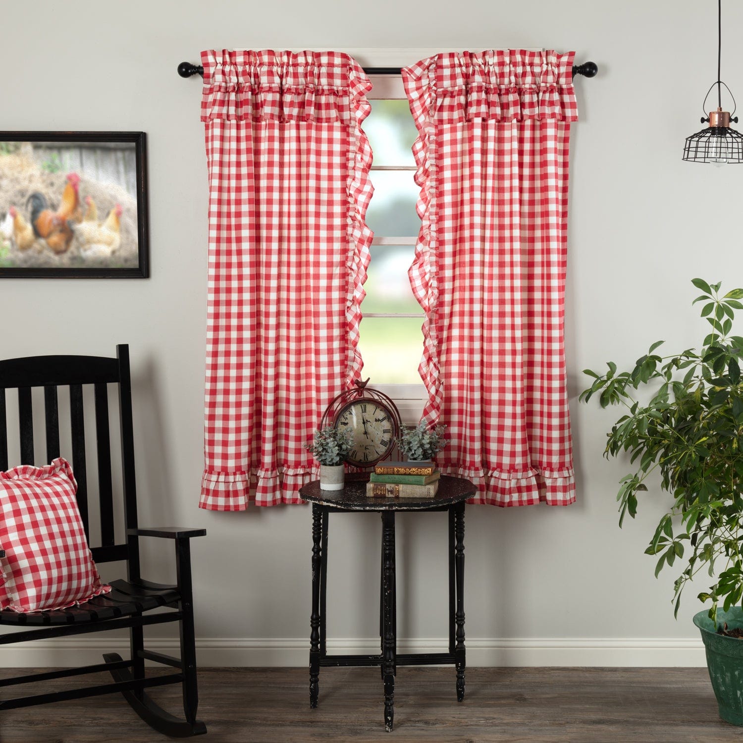 Annie Buffalo Check Ruffled 63" Panel Set - Red