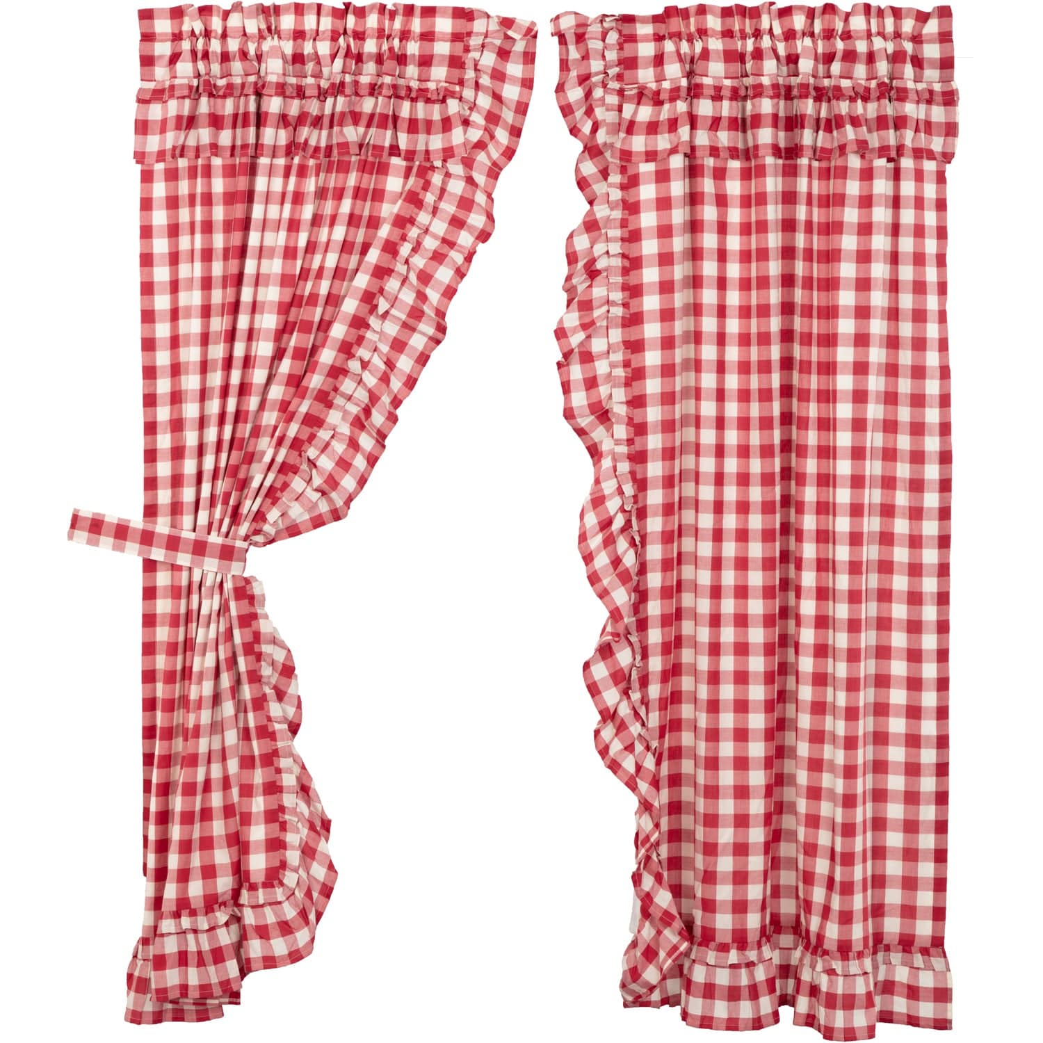 Annie Buffalo Check Ruffled 63" Panel Set - Red