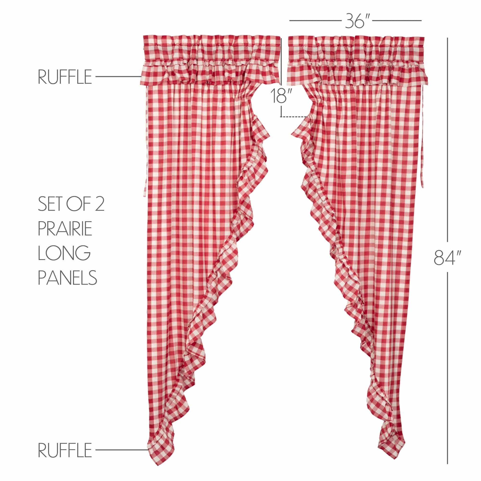 Annie Buffalo Ruffled Long Prairie Curtain- Red