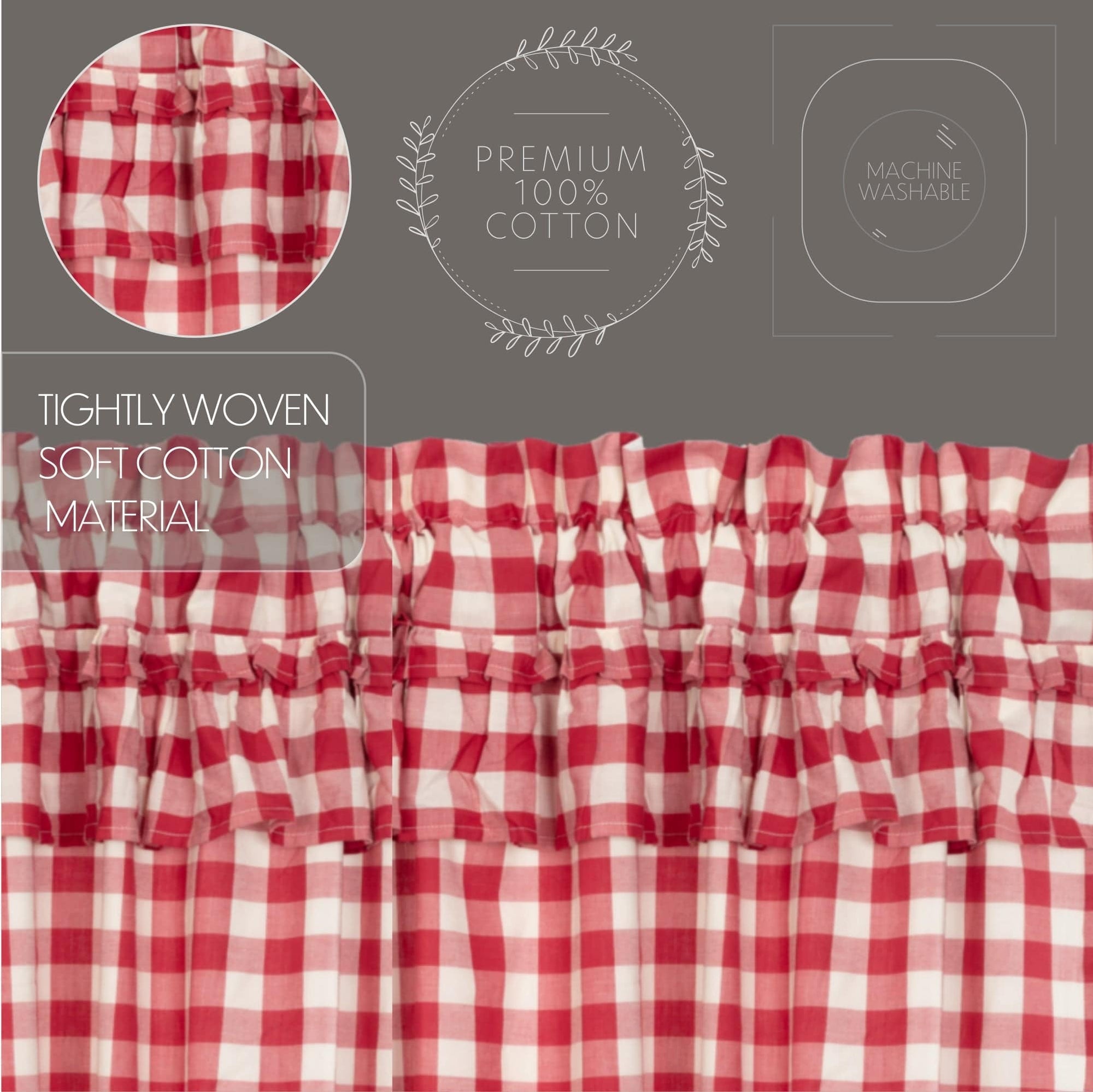 Annie Buffalo Check Ruffled Prairie Curtain - Red