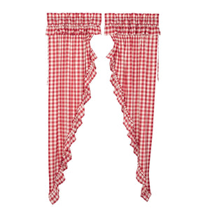 Annie Buffalo Ruffled Long Prairie Curtain- Red