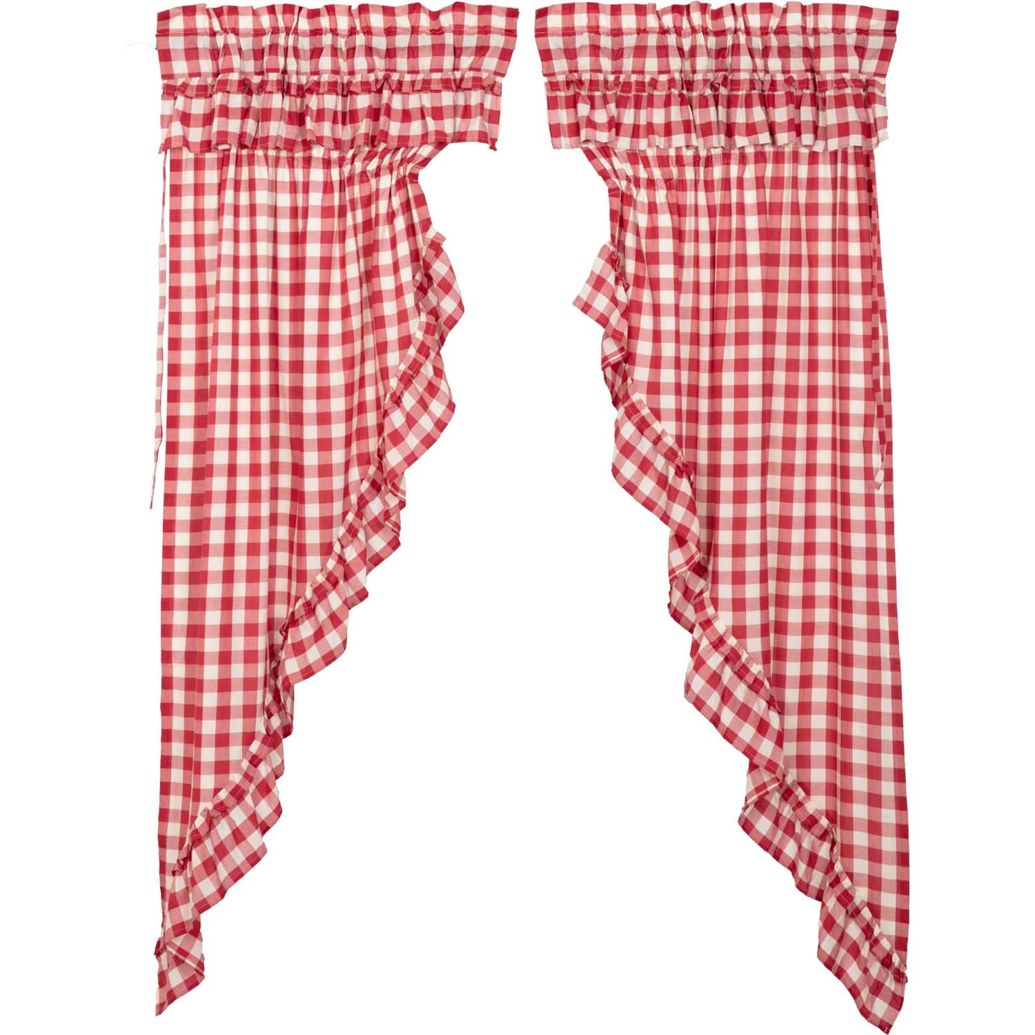 Annie Buffalo Check Ruffled Prairie Curtain - Red