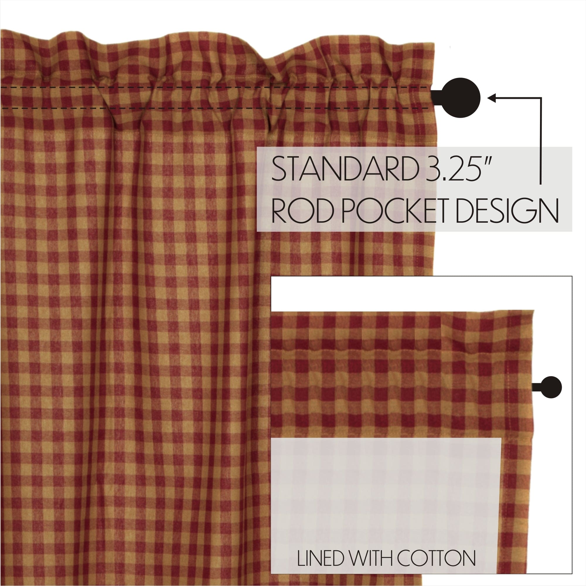 Burgundy Check Long Prairie Curtain