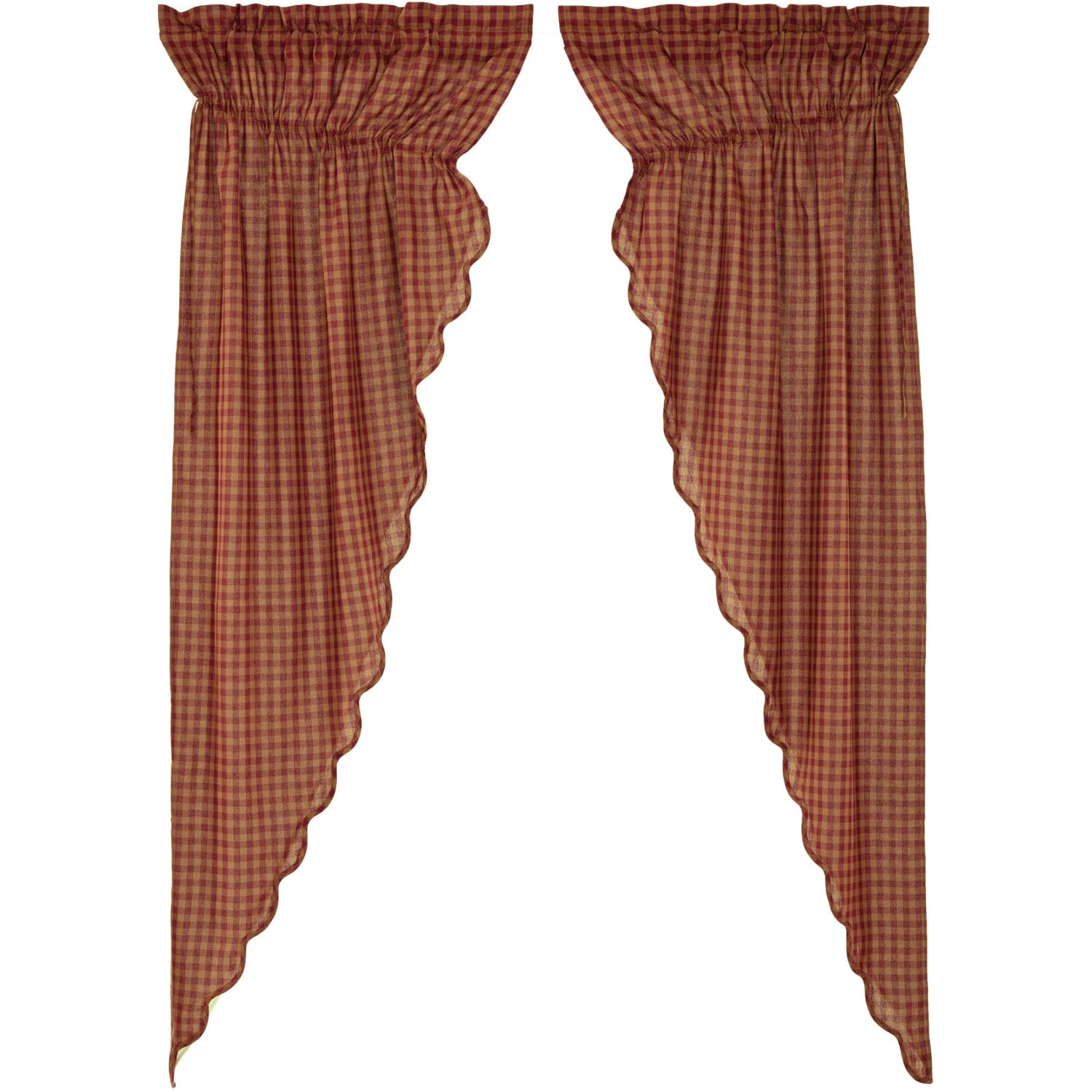 Burgundy Check Long Prairie Curtain