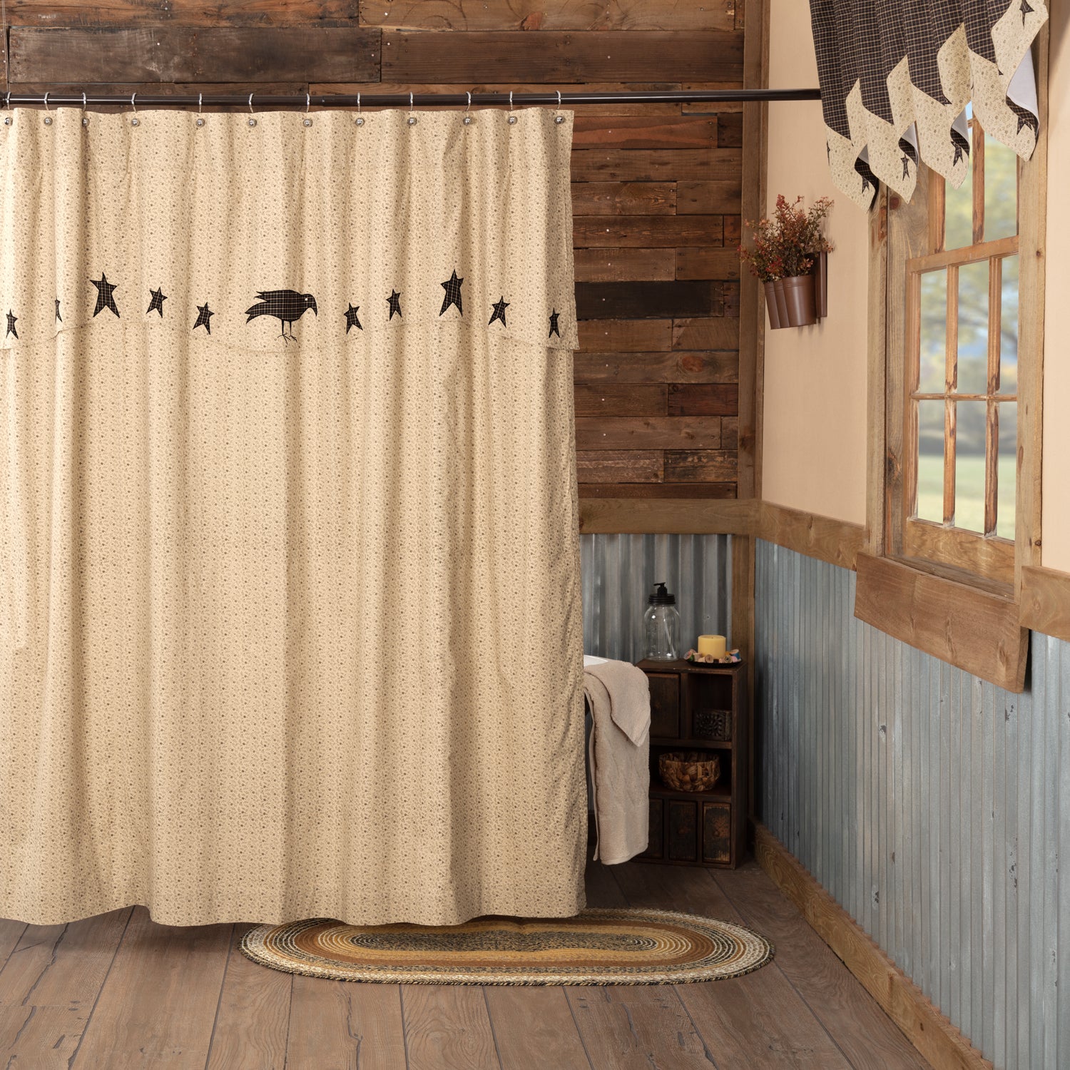 Kettle Grove Crow and Star Applique Shower Curtain