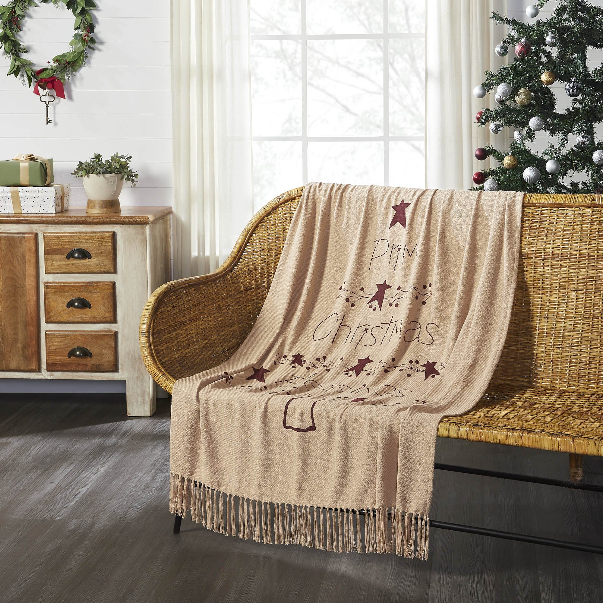 Prim Christmas Blessings Woven Throw