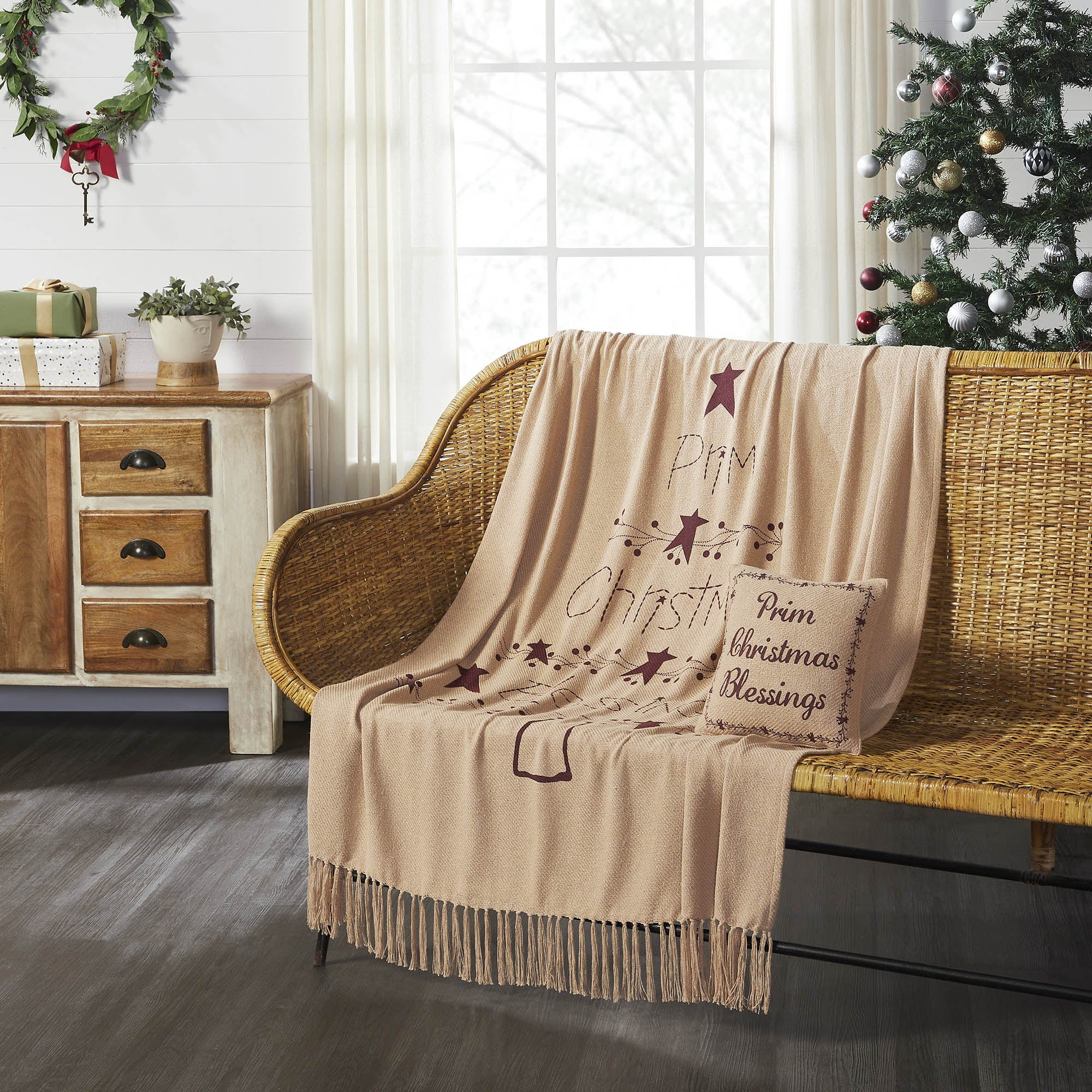 Prim Christmas Blessings Woven Throw