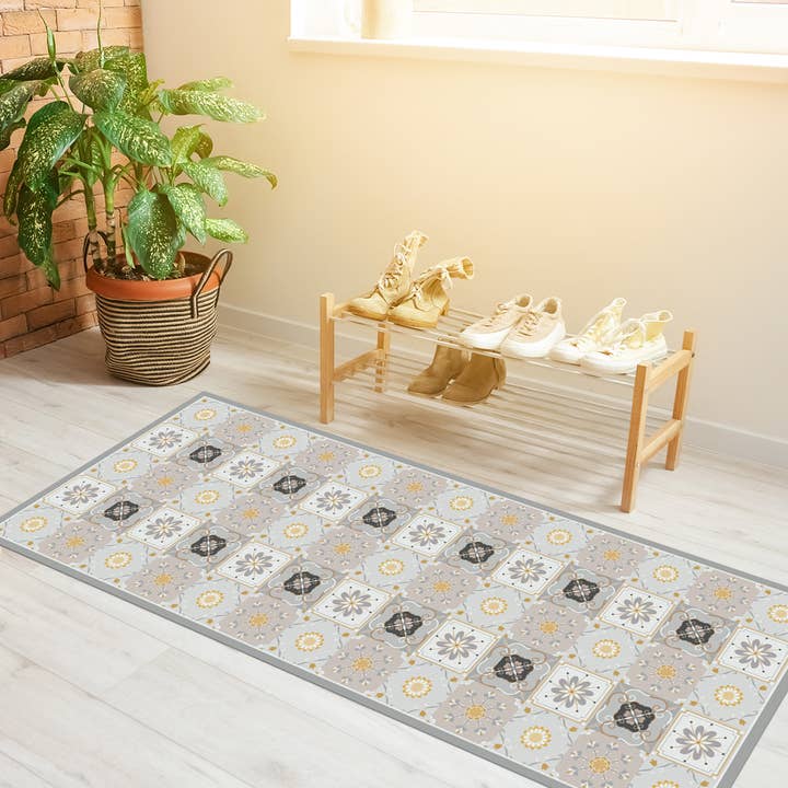 Gray and Yellow Tile Vinyl Floor Mat