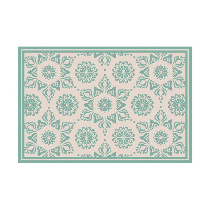 Turquoise Flower Vinyl Floor Mat