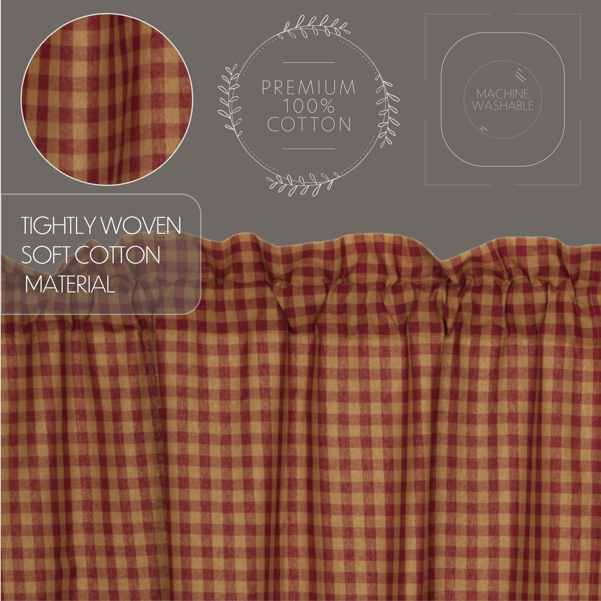 Burgundy Check Valance