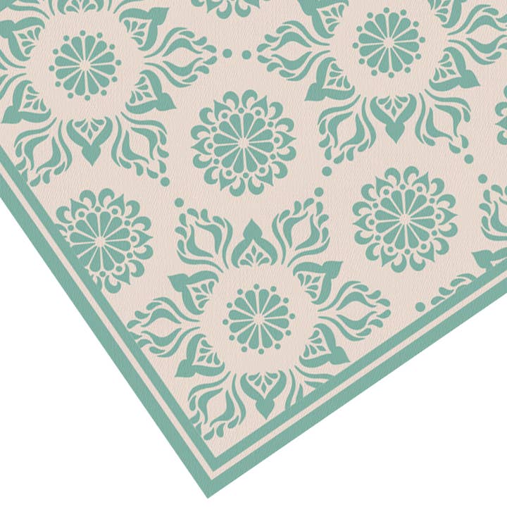 Turquoise Flower Vinyl Floor Mat