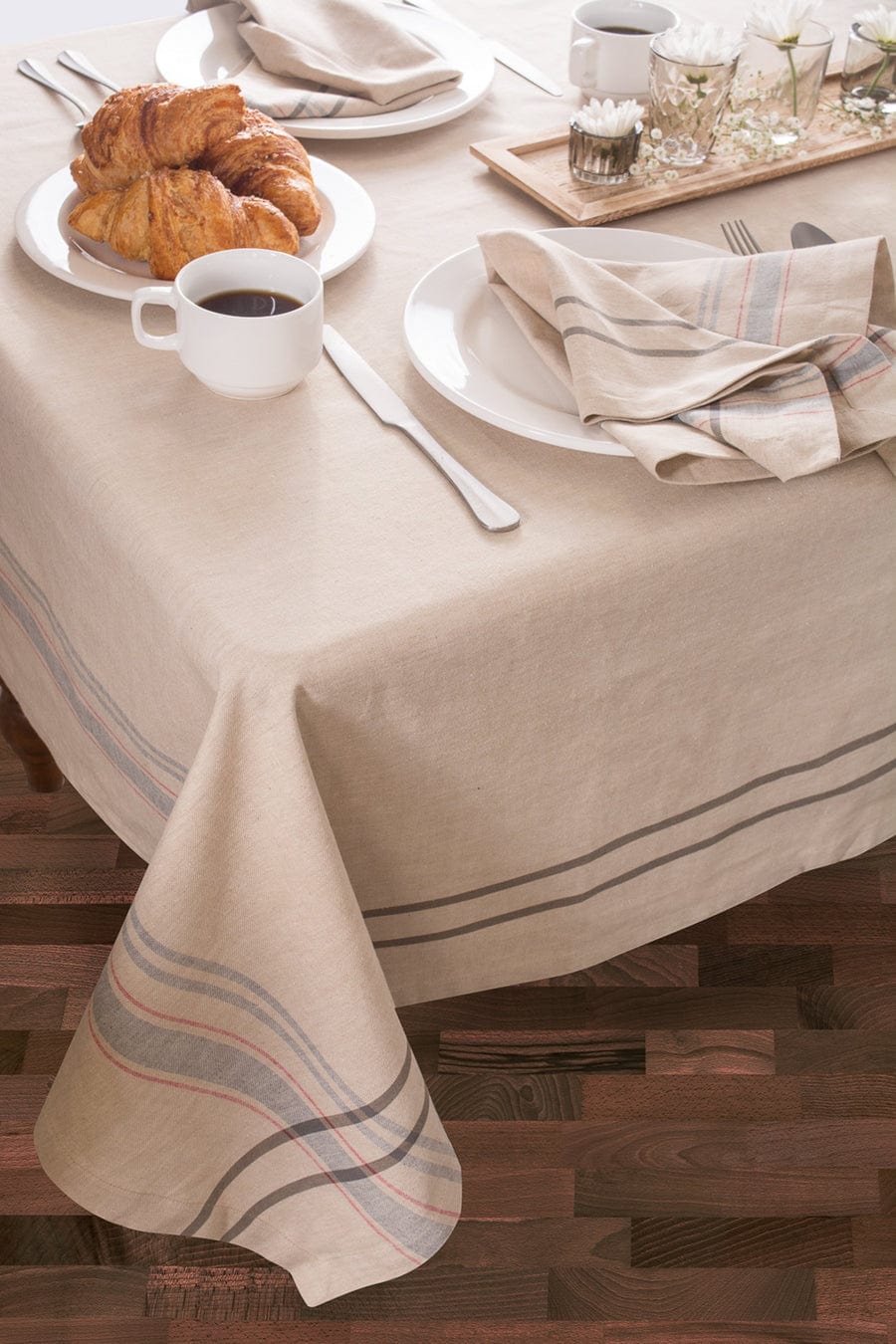 Natural French Stripe Tablecloth