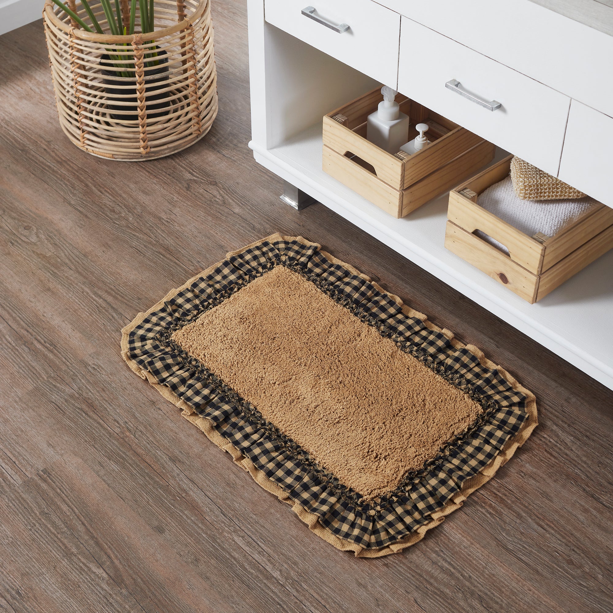 Burlap Natural w/ Black Check Bath Mat