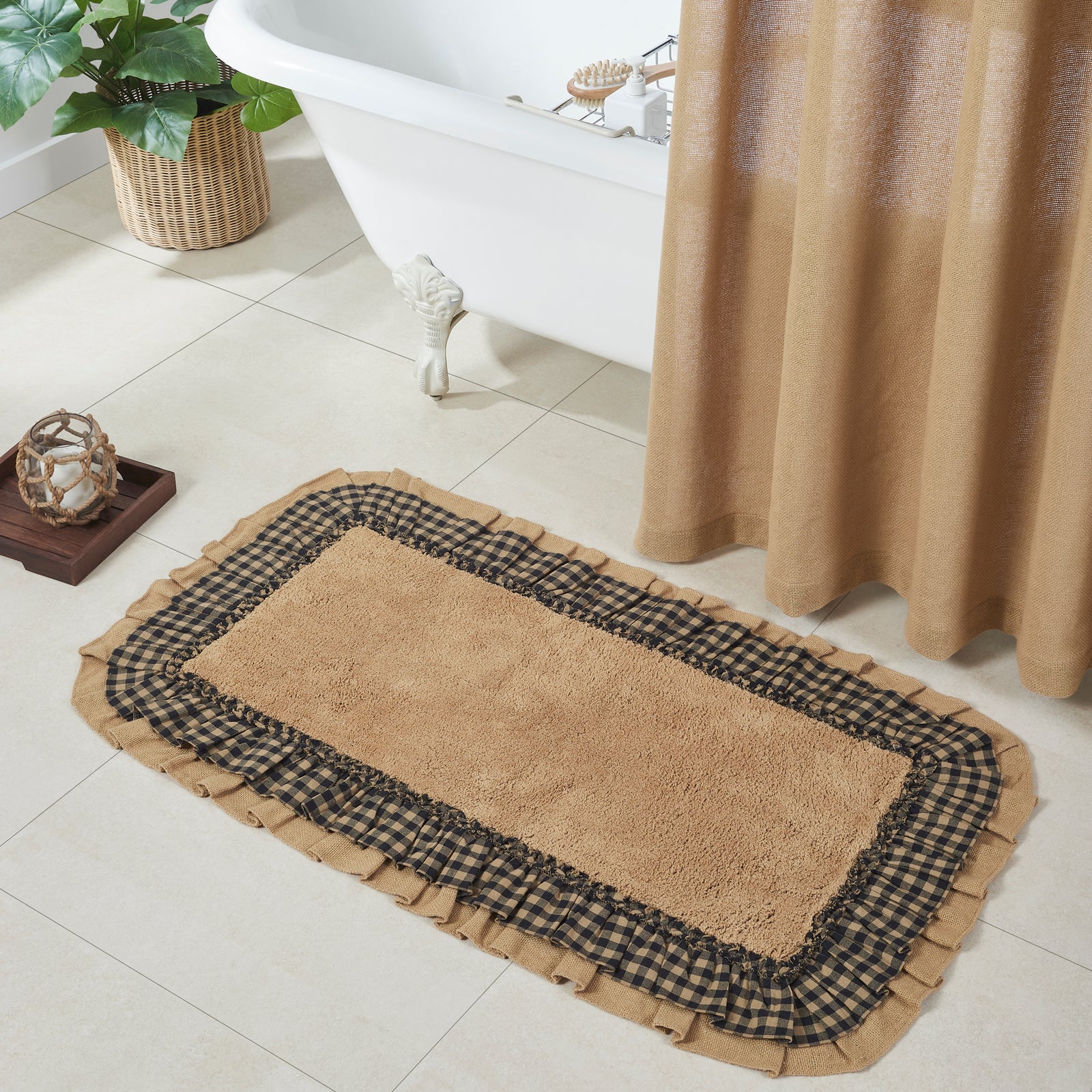 Burlap Natural w/ Black Check Bath Mat