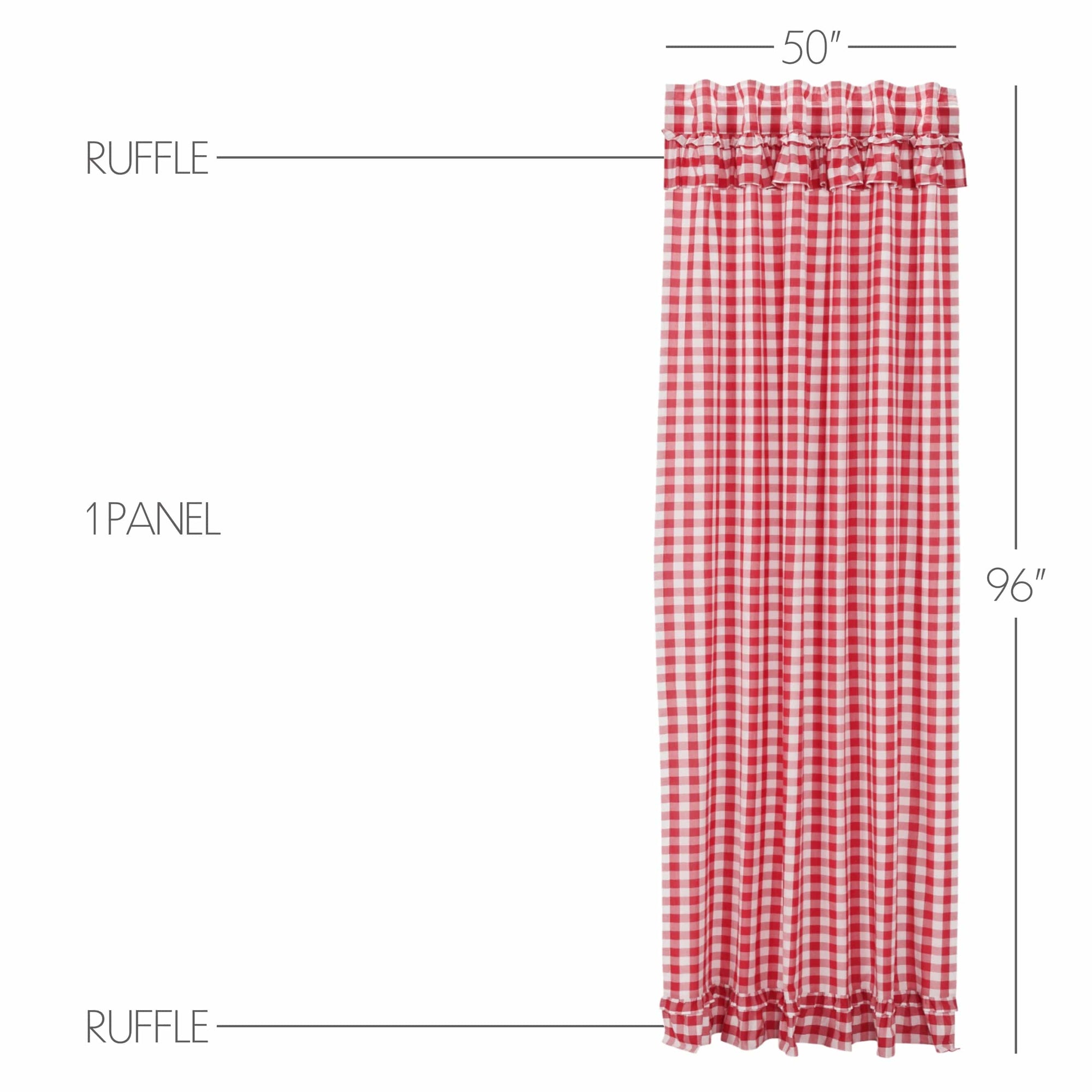 Annie Buffalo Check 96" Ruffled Panel Curtain - Red