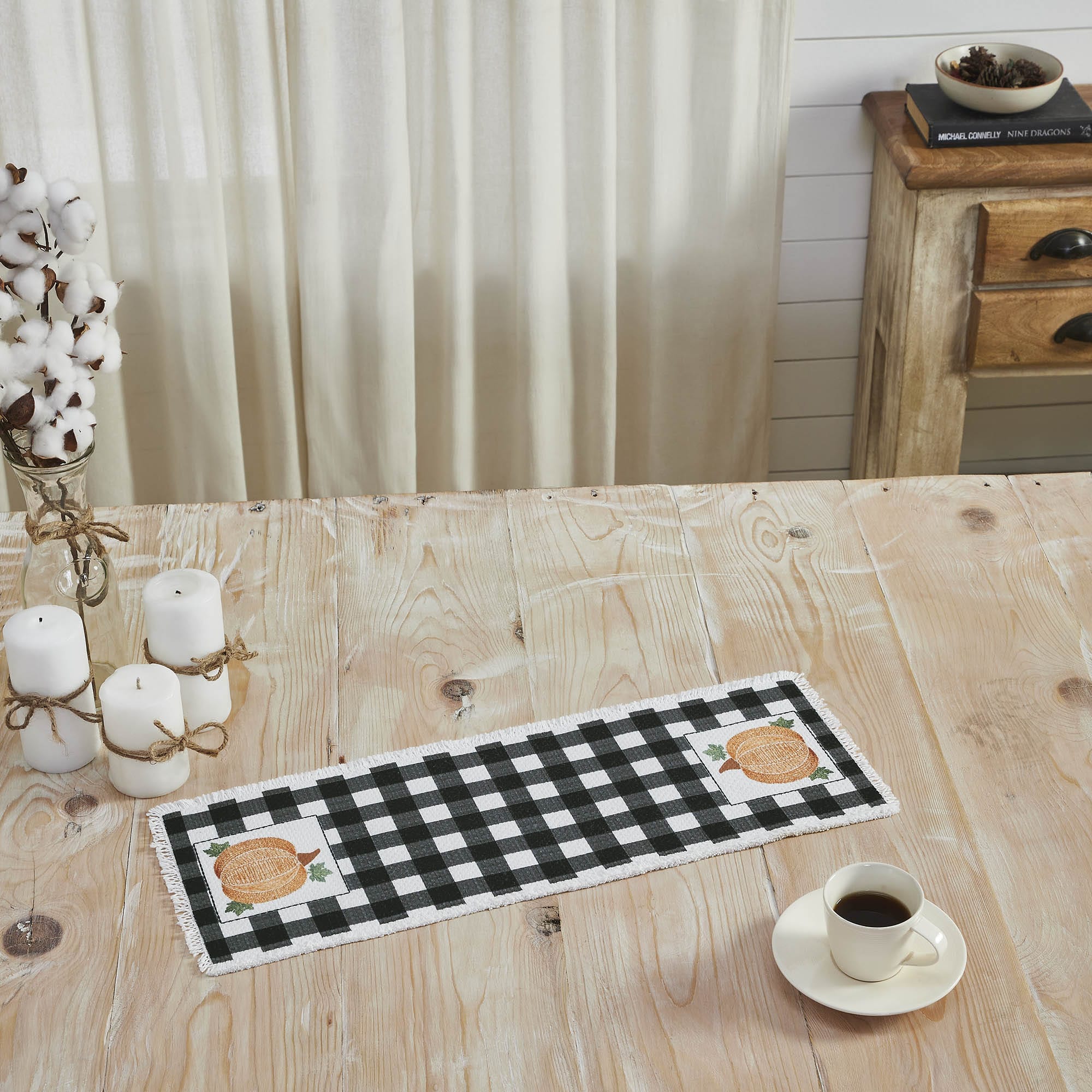 Annie Black Check Pumpkin Table Runner