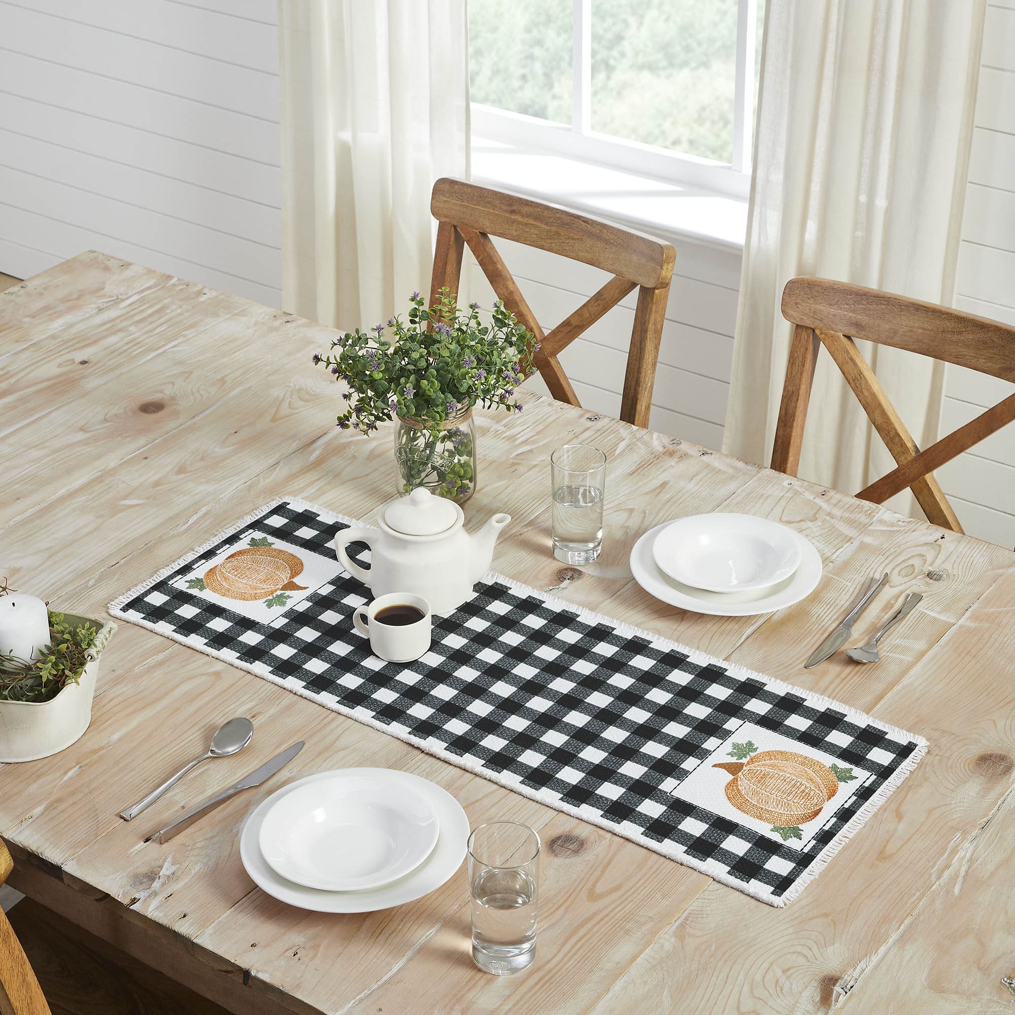 Annie Black Check Pumpkin Table Runner