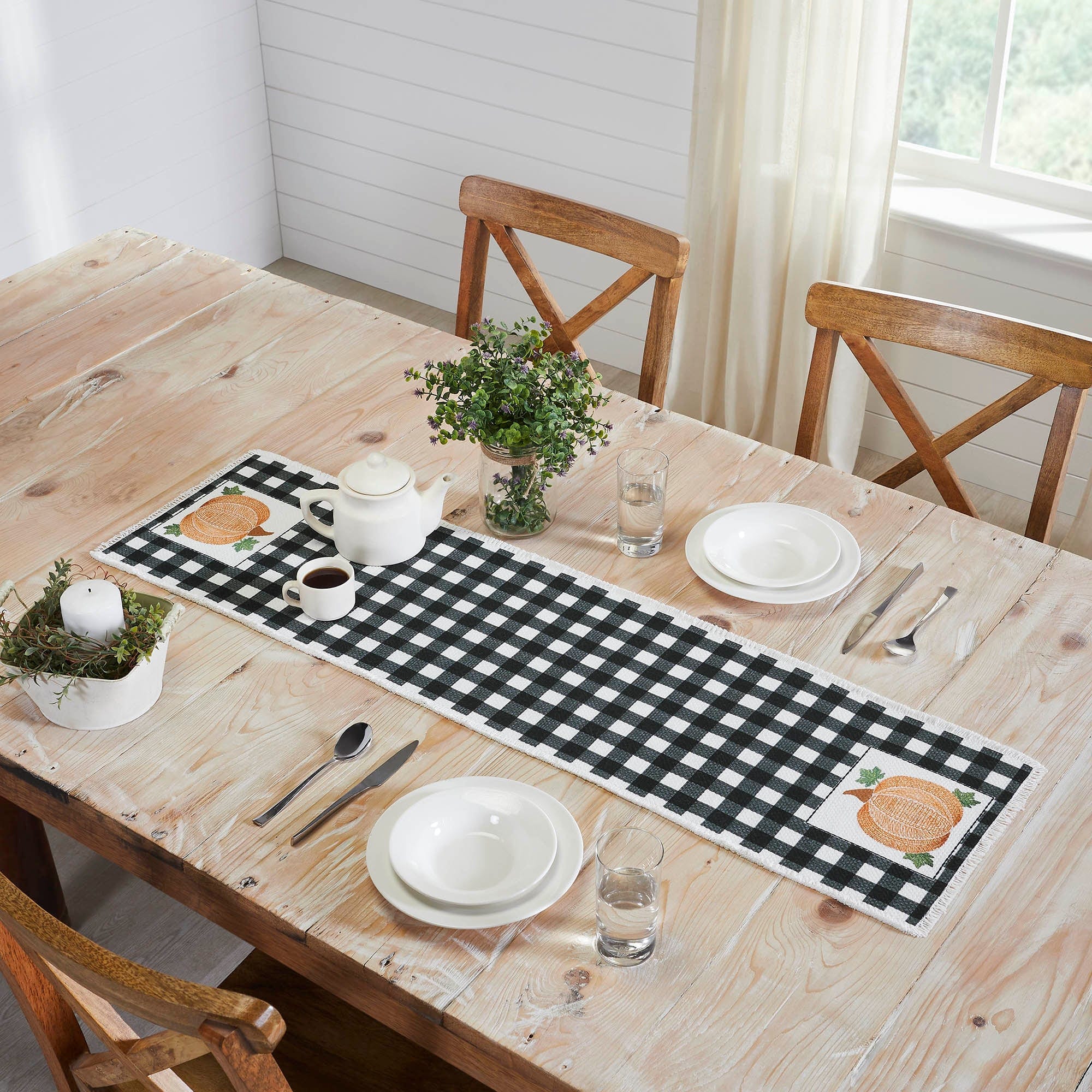 Annie Black Check Pumpkin Table Runner