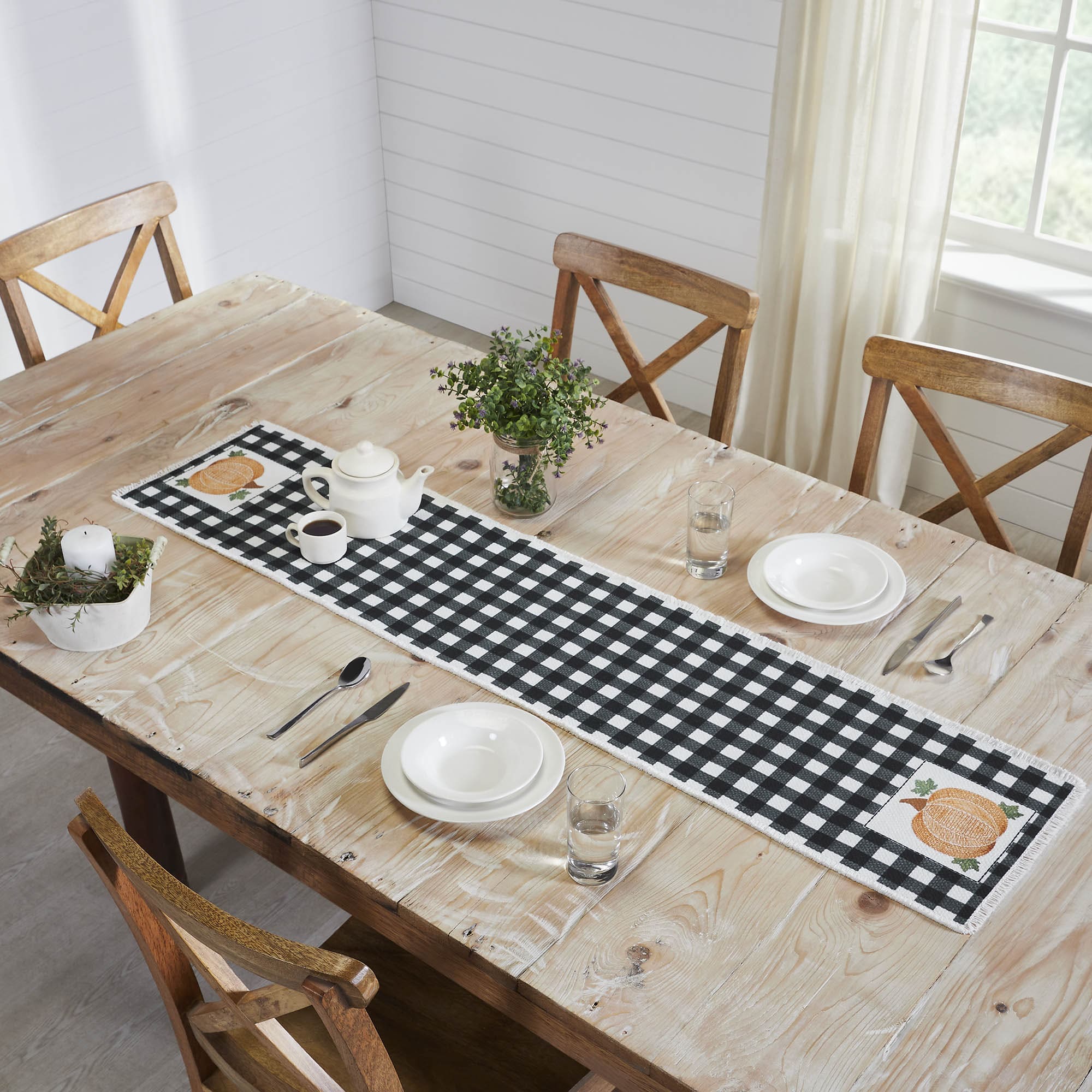 Annie Black Check Pumpkin Table Runner