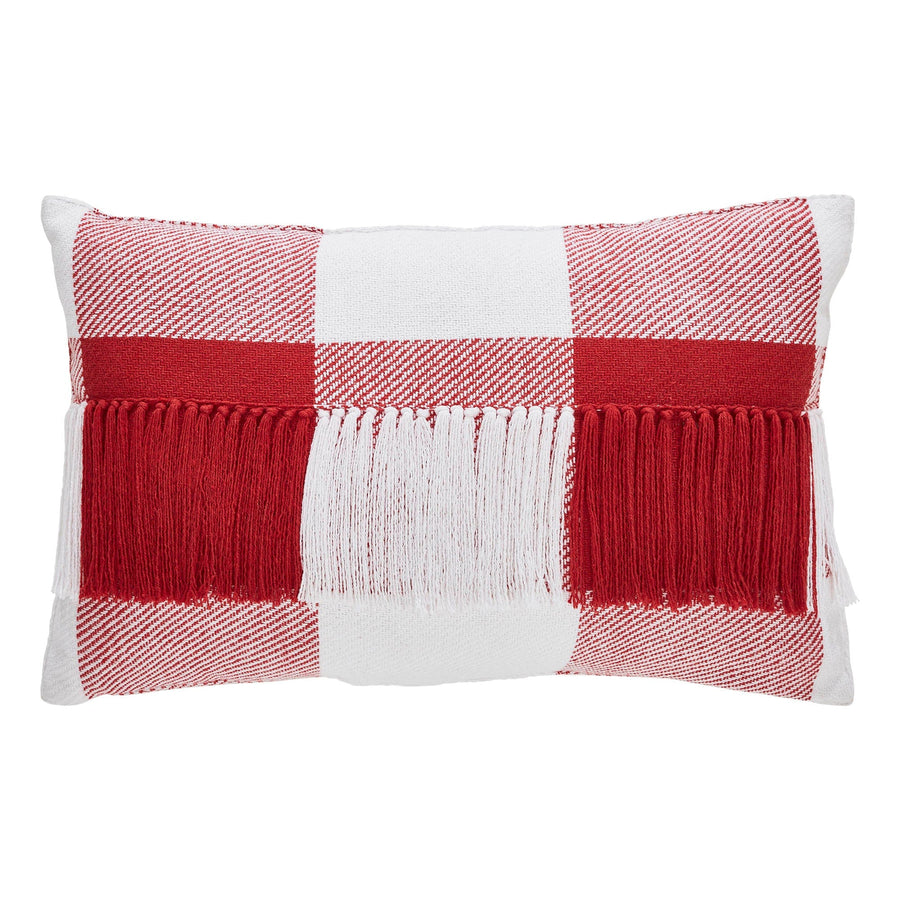 Annie Red Check Fringed Pillow