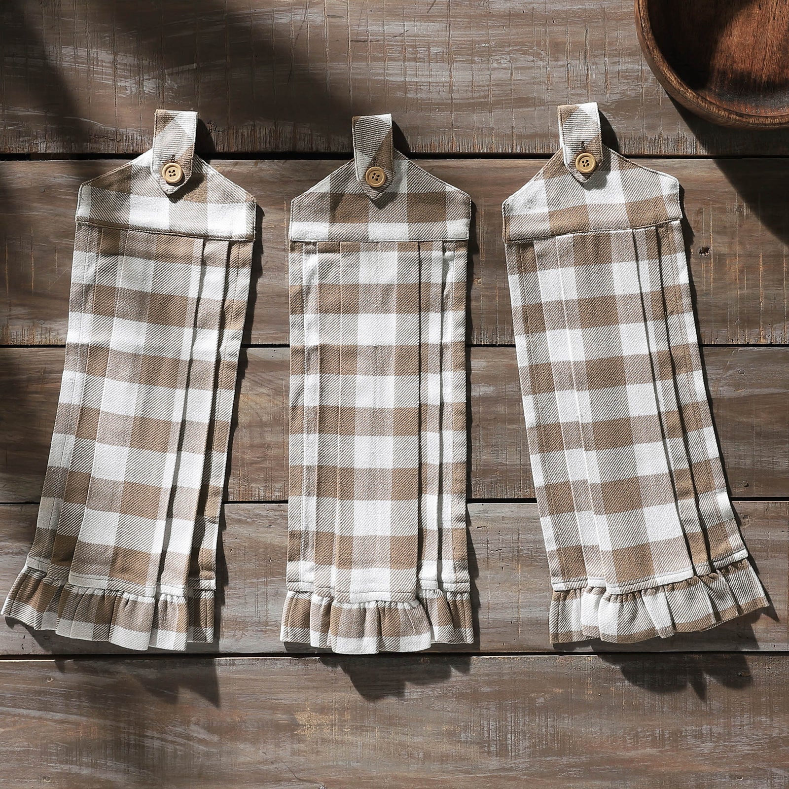 Annie Portabella Buffalo Check Button Loop Tea Towel Set of 3
