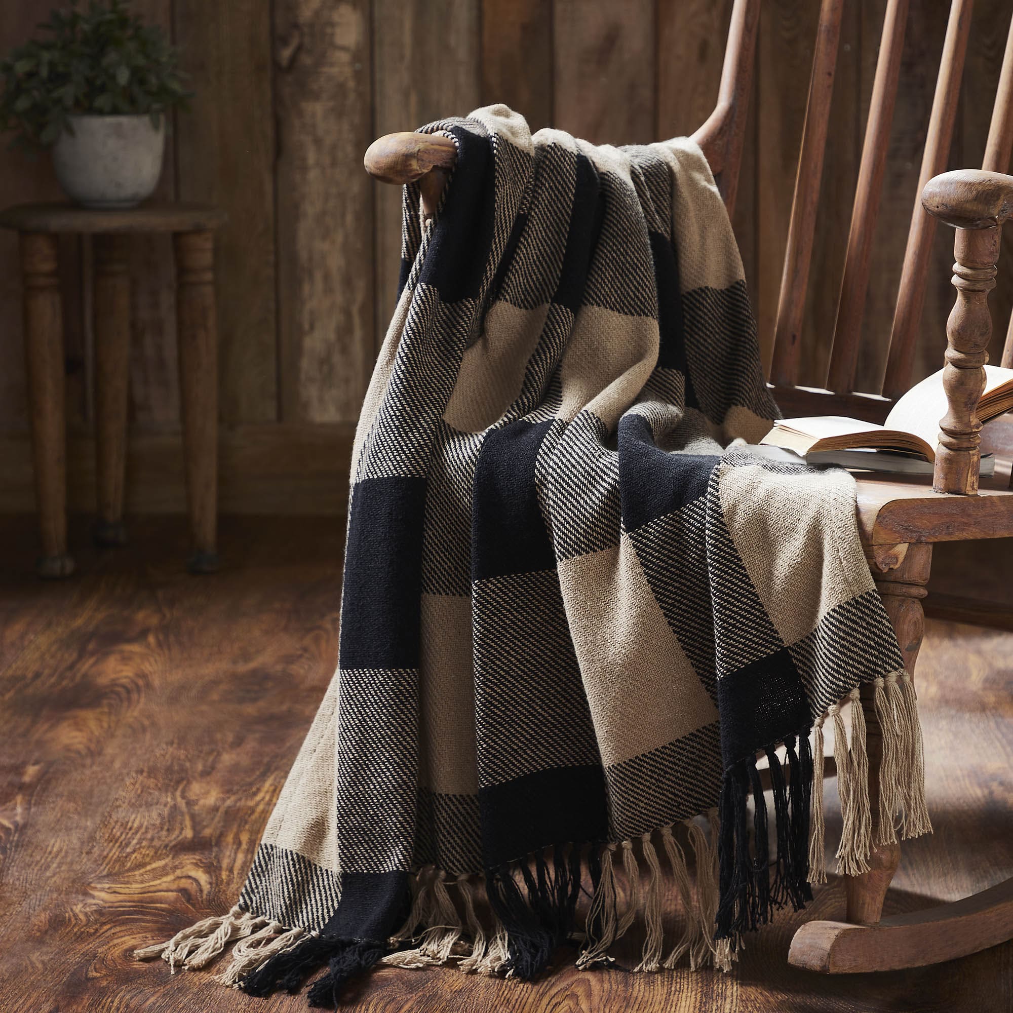 Black Check Woven Throw