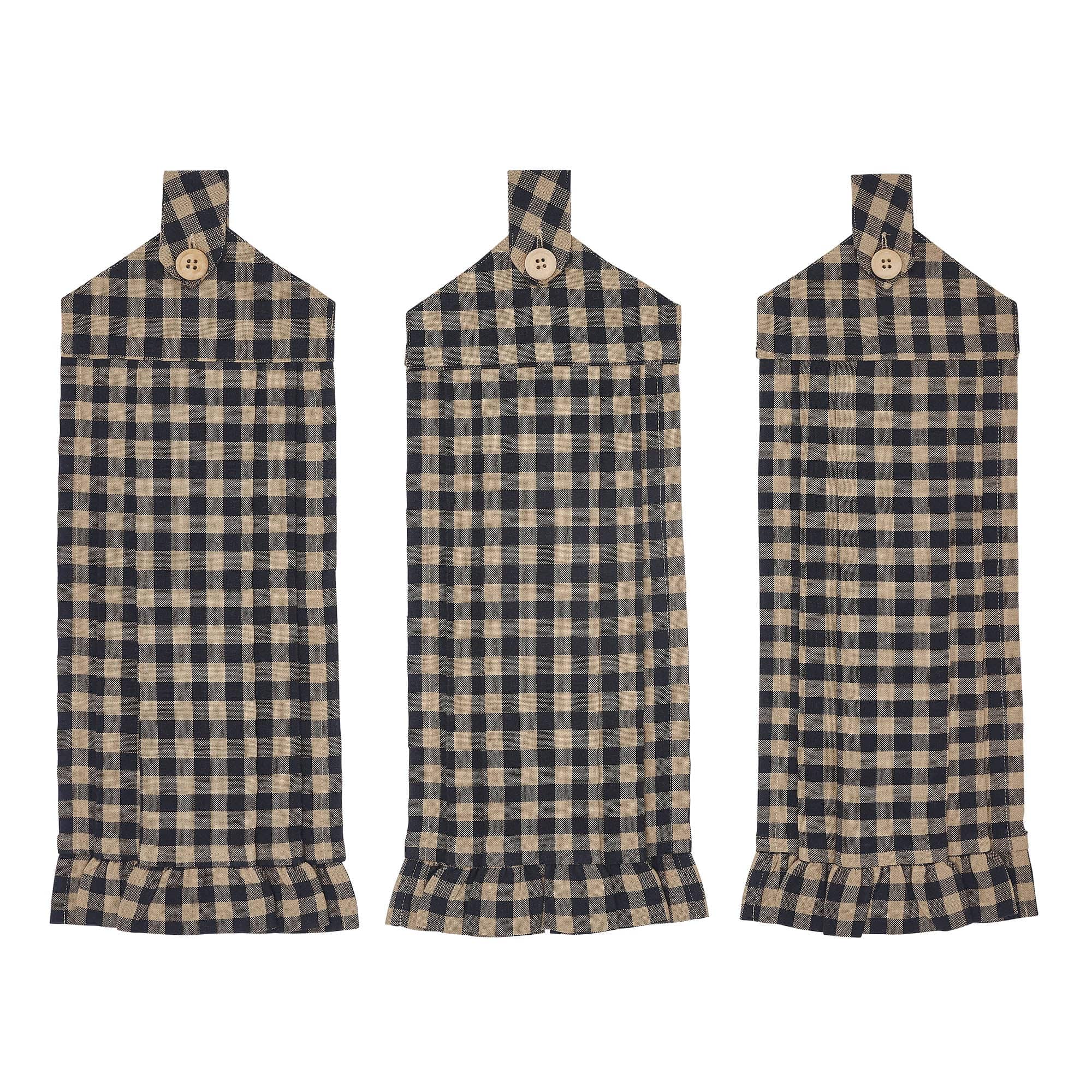 Black Check Button Loop Tea Towel Set of 3