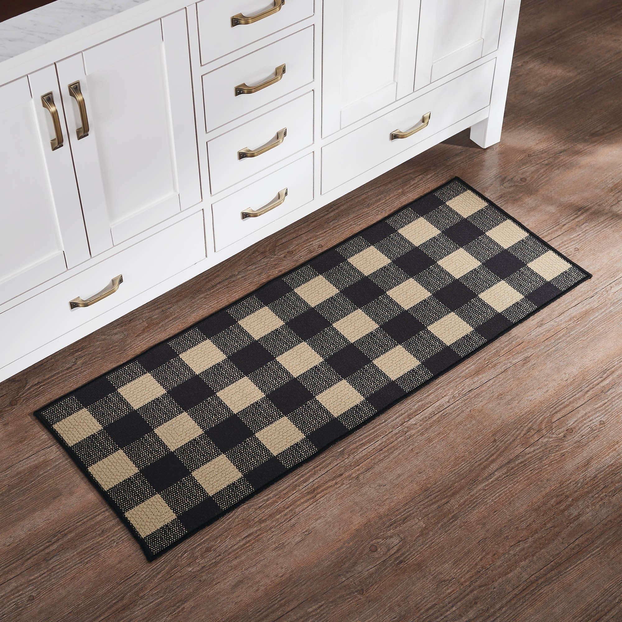 Check Pattern Rug Design Black Check Rug w/ Latex Backing - Retro Barn Country Linens