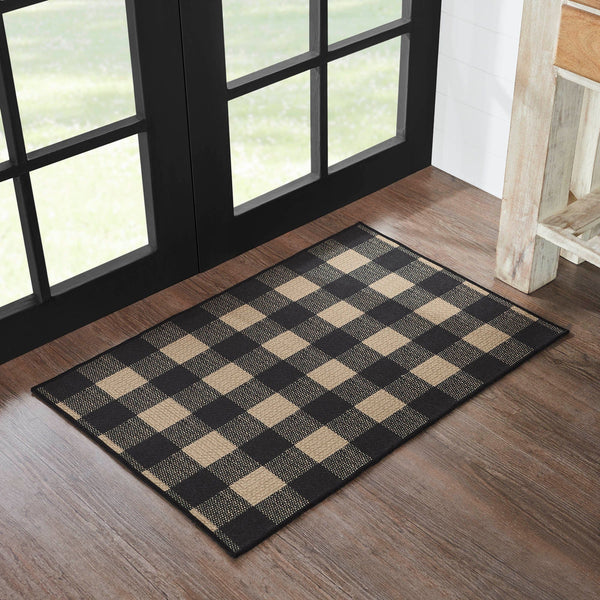 Black Check Rug w/ Latex Backing - Retro Barn Country Linens